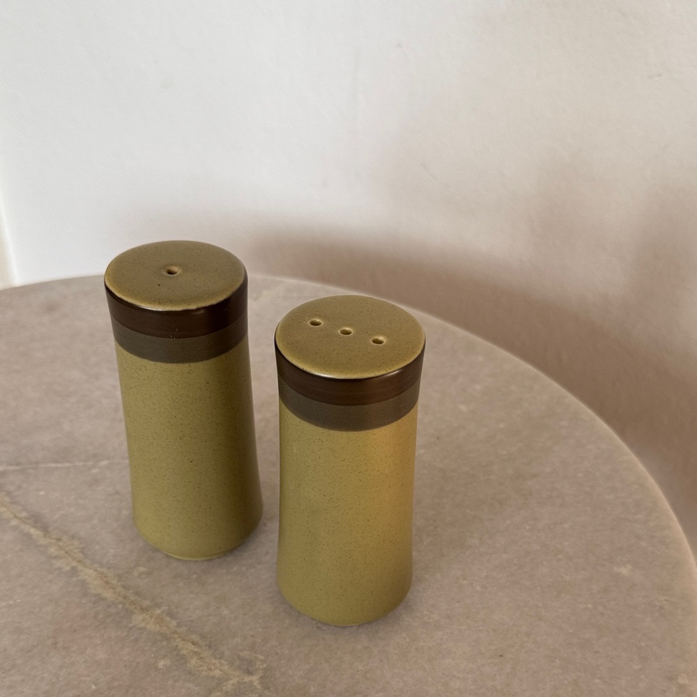 Vintage MCM Arrow Stone Green Salt and Pepper Shakers